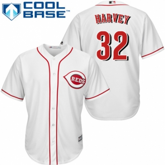 Youth Majestic Cincinnati Reds 32 Matt Harvey Authentic White Home Cool Base MLB Jersey