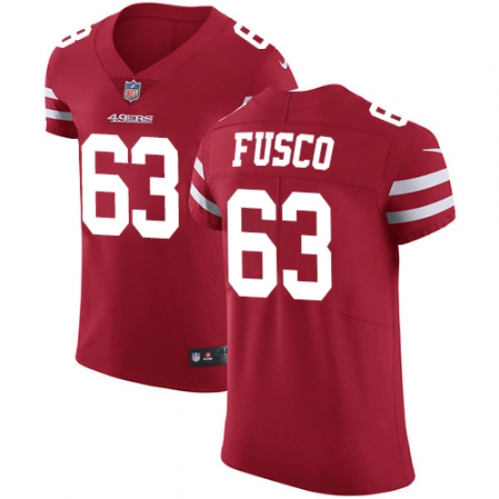 Men's Nike San Francisco 49ers 63 Brandon Fusco Red Team Color Vapor Untouchable Elite Player NFL Jersey