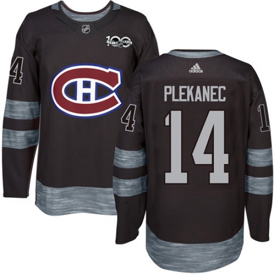 Men's Adidas Montreal Canadiens 14 Tomas Plekanec Authentic Black 1917-2017 100th Anniversary NHL Jersey