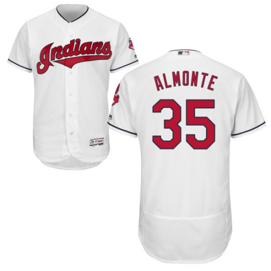 Men's Majestic Cleveland Indians 35 Abraham Almonte White Home Flex Base Authentic Collection MLB Jersey
