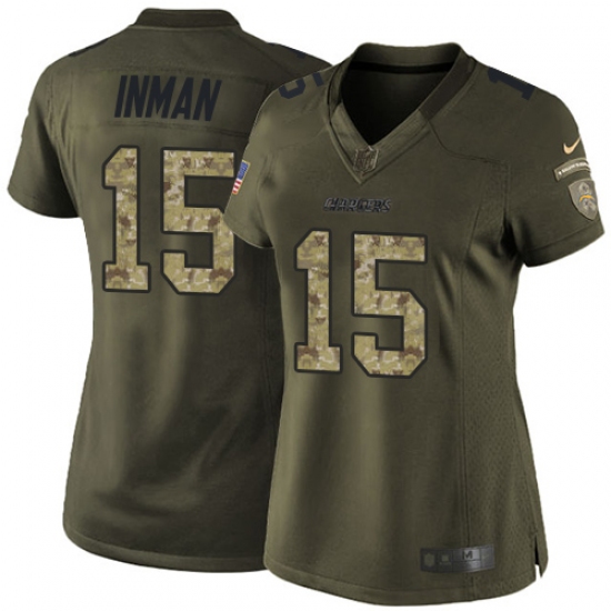 Women's Nike Los Angeles Chargers 15 Dontrelle Inman Elite Green Salute to Service NFL Jersey