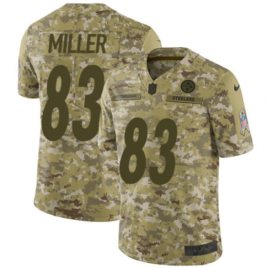 Youth Nike Pittsburgh Steelers 83 Heath Miller Limited Camo 2018 Salute to Service NFL Jersey