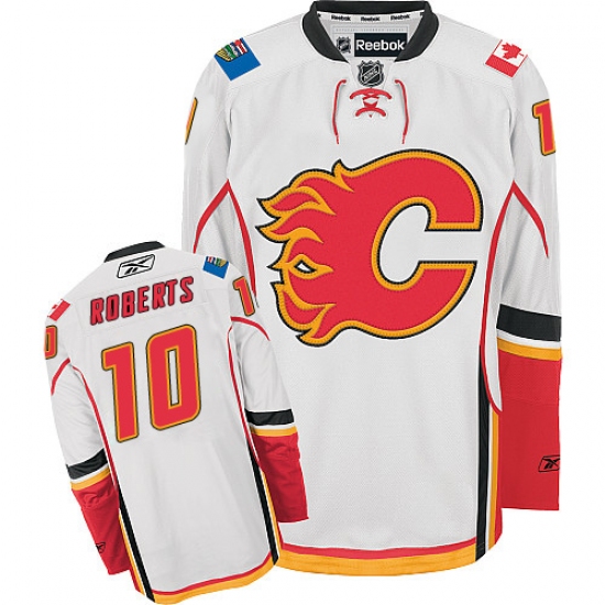 Men's Reebok Calgary Flames 10 Gary Roberts Authentic White Away NHL Jersey