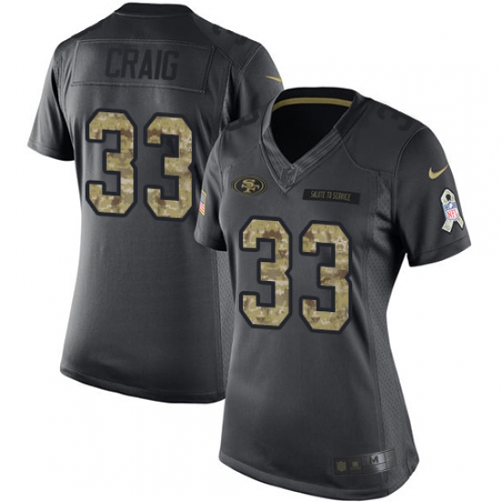 Women's Nike San Francisco 49ers 33 Roger Craig Limited Black 2016 Salute to Service NFL Jersey