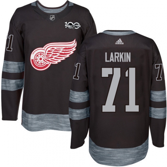 Men's Adidas Detroit Red Wings 71 Dylan Larkin Authentic Black 1917-2017 100th Anniversary NHL Jersey