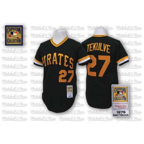 Men's Mitchell and Ness Pittsburgh Pirates 27 Kent Tekulve Authentic Black Throwback MLB Jersey
