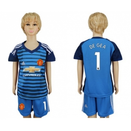 Manchester United 1 De Gea Blue Kid Soccer Club Jersey