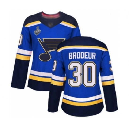 Women's St. Louis Blues 30 Martin Brodeur Authentic Royal Blue Home 2019 Stanley Cup Final Bound Hockey Jersey