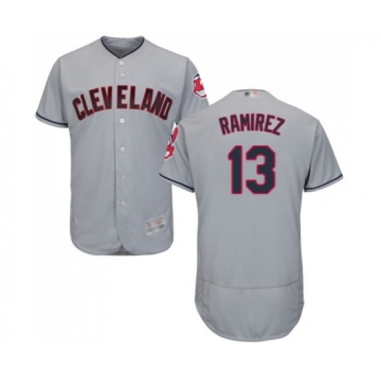Men's Cleveland Indians 13 Hanley Ramirez Grey Road Flex Base Authentic Collection Baseball Jersey
