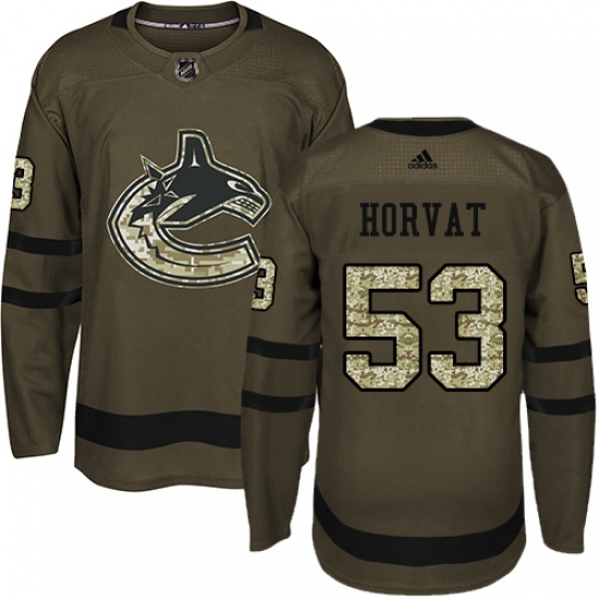 Youth Adidas Vancouver Canucks 53 Bo Horvat Authentic Green Salute to Service NHL Jersey