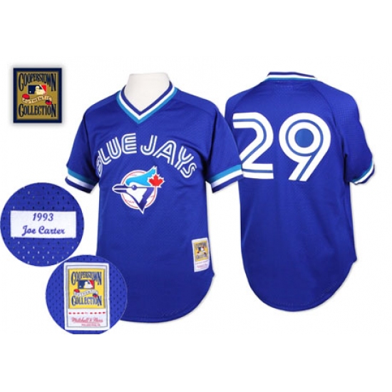 Men's Mitchell and Ness Toronto Blue Jays 29 Joe Carter Authentic Blue Throwback MLB Jersey