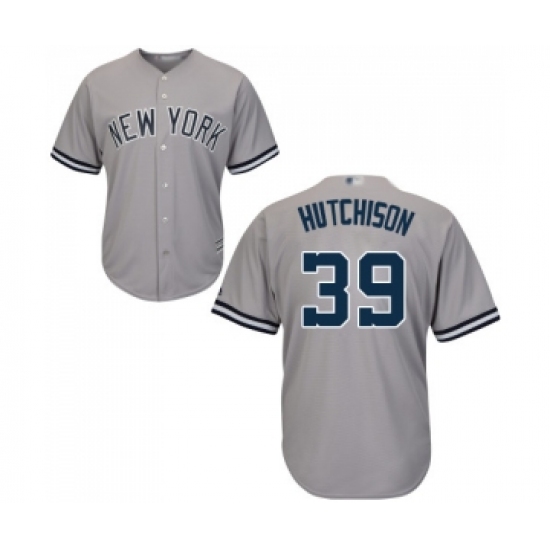 Men's New York Yankees 39 Drew Hutchison Replica Grey Road Baseball Jersey