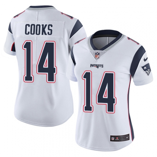 Women's Nike New England Patriots 14 Brandin Cooks White Vapor Untouchable Limited Player NFL Jersey