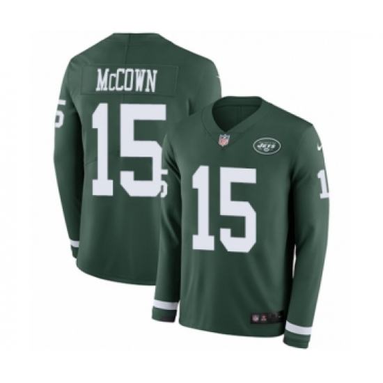 Youth Nike New York Jets 15 Josh McCown Limited Green Therma Long Sleeve NFL Jersey