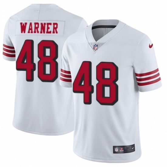 Men's Nike San Francisco 49ers 48 Fred Warner Elite White Rush Vapor Untouchable NFL Jersey