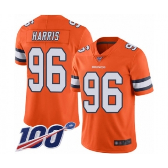 Youth Denver Broncos 96 Shelby Harris Limited Orange Rush Vapor Untouchable 100th Season Football Jersey