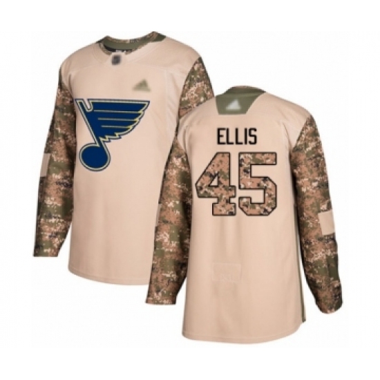 Men's St. Louis Blues 45 Colten Ellis Authentic Camo Veterans Day Practice Hockey Jersey