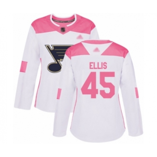 Women's St. Louis Blues 45 Colten Ellis Authentic White Pink Fashion Hockey Jersey