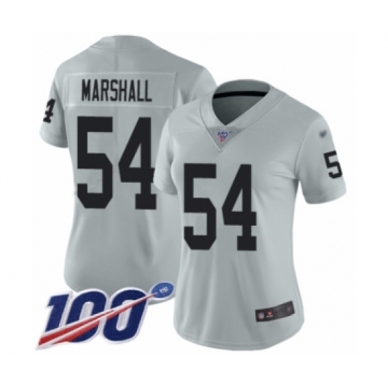 Women's Oakland Raiders 54 Brandon Marshall Limited Silver Inverted Legend 100th Season Football Jersey