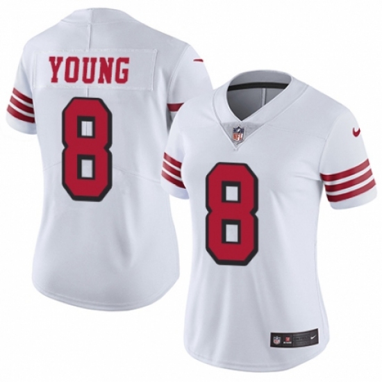 Women's Nike San Francisco 49ers 8 Steve Young Limited White Rush Vapor Untouchable NFL Jersey