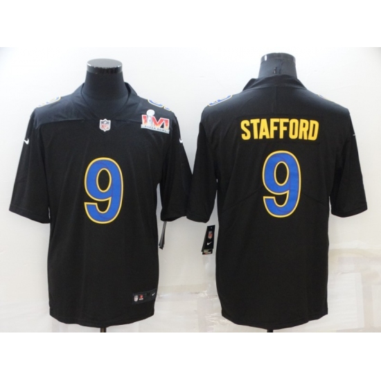 Men's Los Angeles Rams 9 Matthew Stafford Nike Black Super Bowl LVI Bound Limited Fashion Jersey