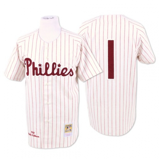 Men's Mitchell and Ness Philadelphia Phillies 1 Richie Ashburn Authentic White/Red Strip Throwback MLB Jersey