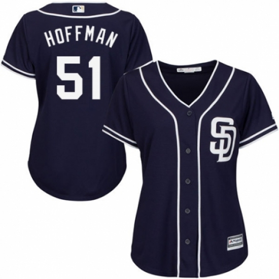 Women's Majestic San Diego Padres 51 Trevor Hoffman Authentic Navy Blue Alternate 1 Cool Base MLB Jersey