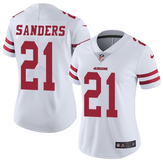 Women's Nike San Francisco 49ers 21 Deion Sanders White Vapor Untouchable Limited Player NFL Jersey