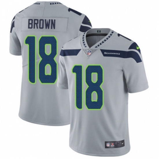Men's Nike Seattle Seahawks 18 Jaron Brown Grey Alternate Vapor Untouchable Limited Player NFL Jersey