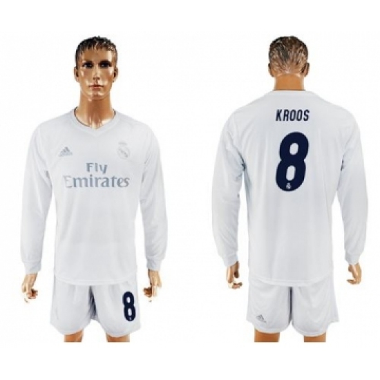 Real Madrid 8 Kroos Marine Environmental Protection Home Long Sleeves Soccer Club Jersey