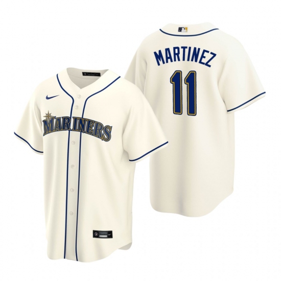 Men's Nike Seattle Mariners 11 Edgar Martinez Cream Alternate Stitched Baseball Jersey
