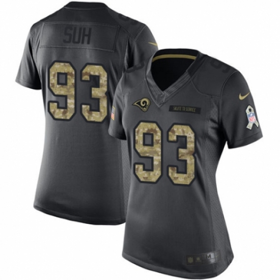 Women's Nike Los Angeles Rams 93 Ndamukong Suh Limited Black 2016 Salute to Service NFL Jersey