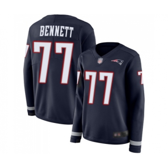 Women's New England Patriots 77 Michael Bennett Limited Navy Blue Therma Long Sleeve Football Jersey
