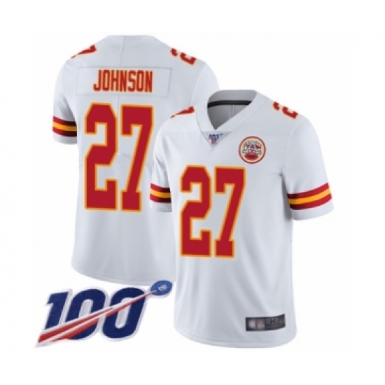 Men's Kansas City Chiefs 27 Larry Johnson White Vapor Untouchable Limited Player 100th Season Football Jersey