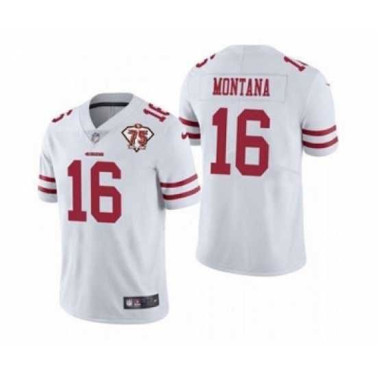Men's San Francisco 49ers 16 Joe Montana White 2021 75th Anniversary Vapor Untouchable Limited Jersey