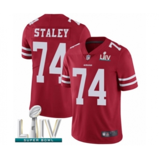Youth San Francisco 49ers 74 Joe Staley Red Team Color Vapor Untouchable Limited Player Super Bowl LIV Bound Football Jersey