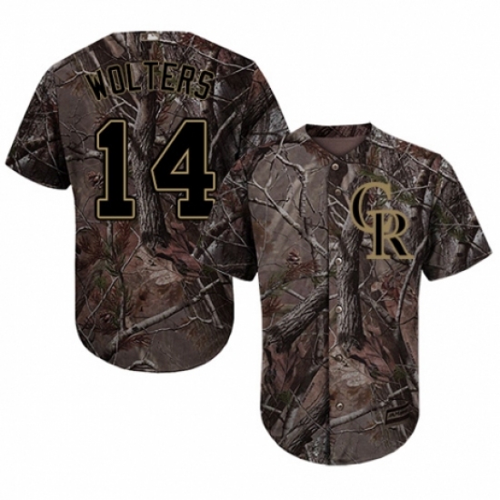 Youth Majestic Colorado Rockies 14 Tony Wolters Authentic Camo Realtree Collection Flex Base MLB Jersey