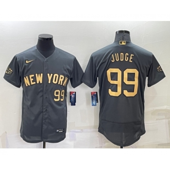 Men's New York Yankees 99 Aaron Judge Number Grey 2022 All Star Stitched Flex Base Nike Jersey