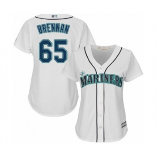 Women's Seattle Mariners 65 Brandon Brennan Authentic White Home Cool Base Baseball Player Jersey