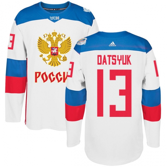 Men's Adidas Team Russia 13 Pavel Datsyuk Authentic White Home 2016 World Cup of Hockey Jersey