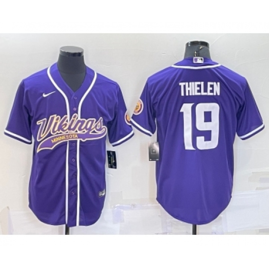 Men's Minnesota Vikings 19 Adam Thielen Purple With Patch Cool Base Stitched Baseball Jersey