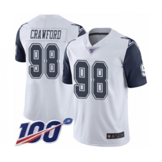 Men's Dallas Cowboys 98 Tyrone Crawford Limited White Rush Vapor Untouchable 100th Season Football Jersey