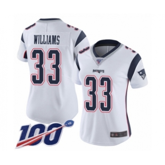 Women's New England Patriots 33 Joejuan Williams White Vapor Untouchable Limited Player 100th Season Football Jersey
