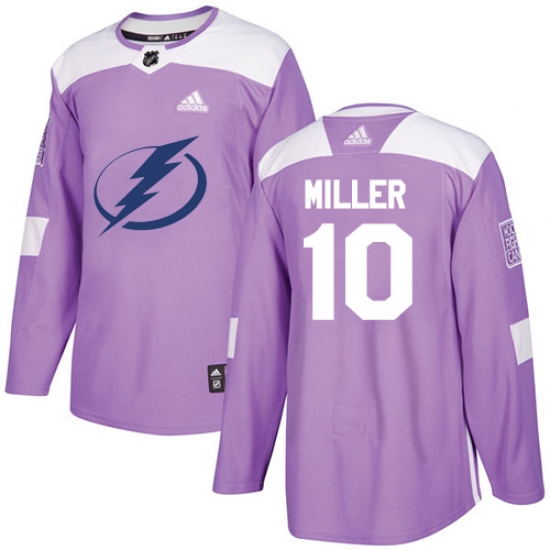 Men's Adidas Tampa Bay Lightning 10 J.T. Miller Authentic Purple Fights Cancer Practice NHL Jersey