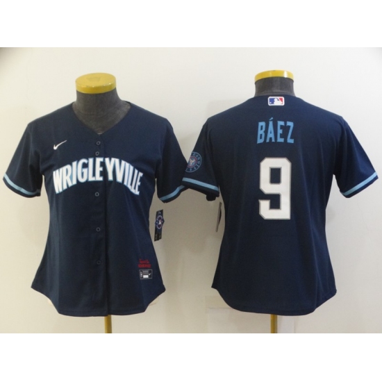 Women's Nike Chicago Cubs 9 Javier Baez Navy City Royal Alternate Stitched Baseball Jersey