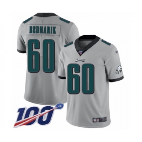 Men's Philadelphia Eagles 60 Chuck Bednarik Limited Silver Inverted Legend 100th Season Football Jersey