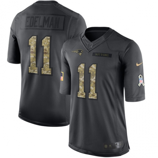 Men's Nike New England Patriots 11 Julian Edelman Limited Black 2016 Salute to Service NFL Jersey