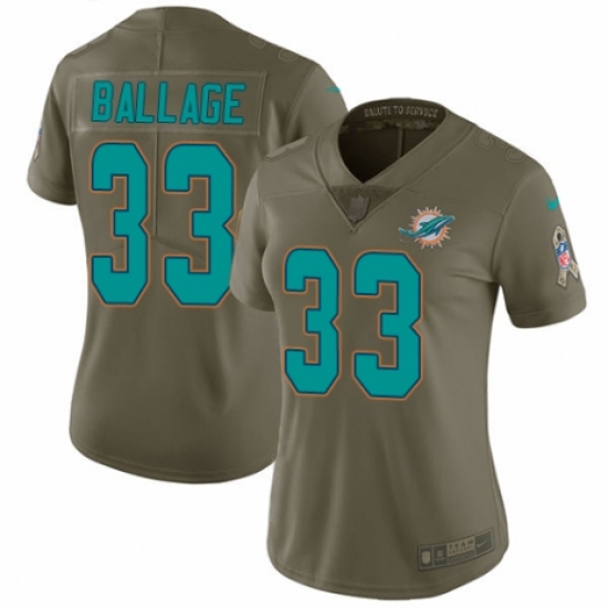 Women's Nike Miami Dolphins 33 Kalen Ballage Limited Olive 2017 Salute to Service NFL Jersey