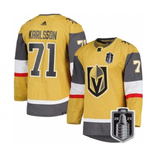 Men's Vegas Golden Knights 71 William Karlsson Gold 2023 Stanley Cup Final Stitched Jersey