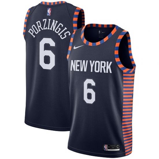 Men's Nike New York Knicks 6 Kristaps Porzingis Swingman Navy Blue NBA Jersey - 2018 19 City Edition